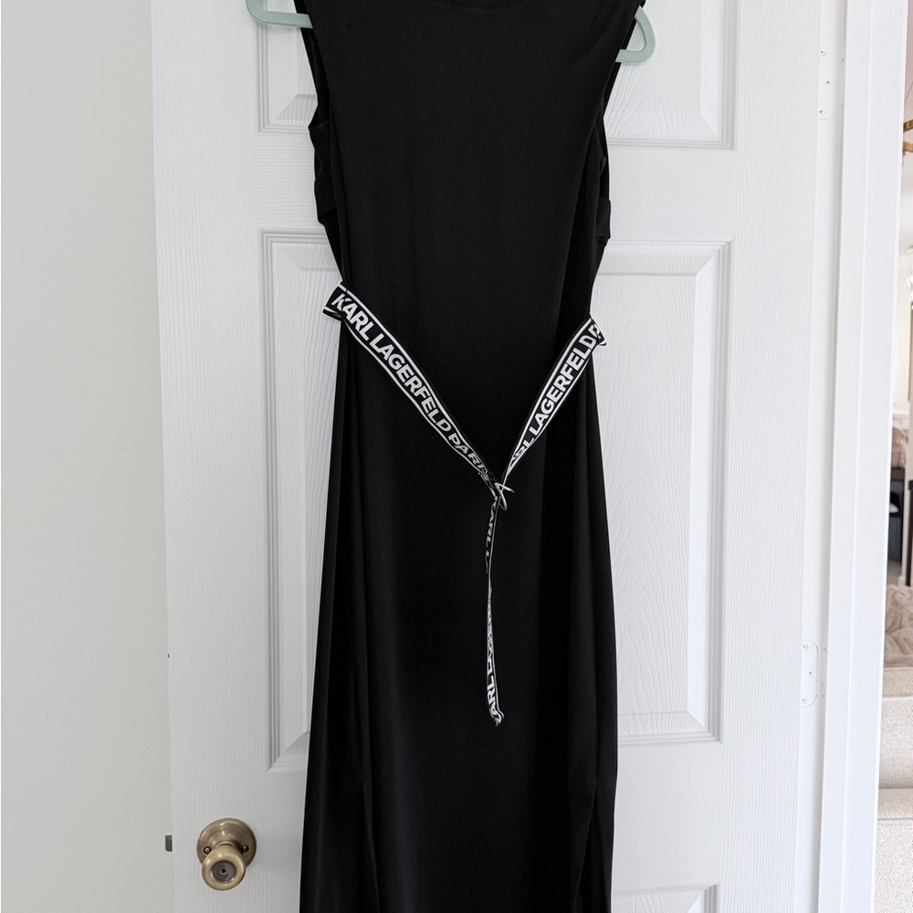 Karl Lagerfeld Black Maxi Dress with Logo Tie